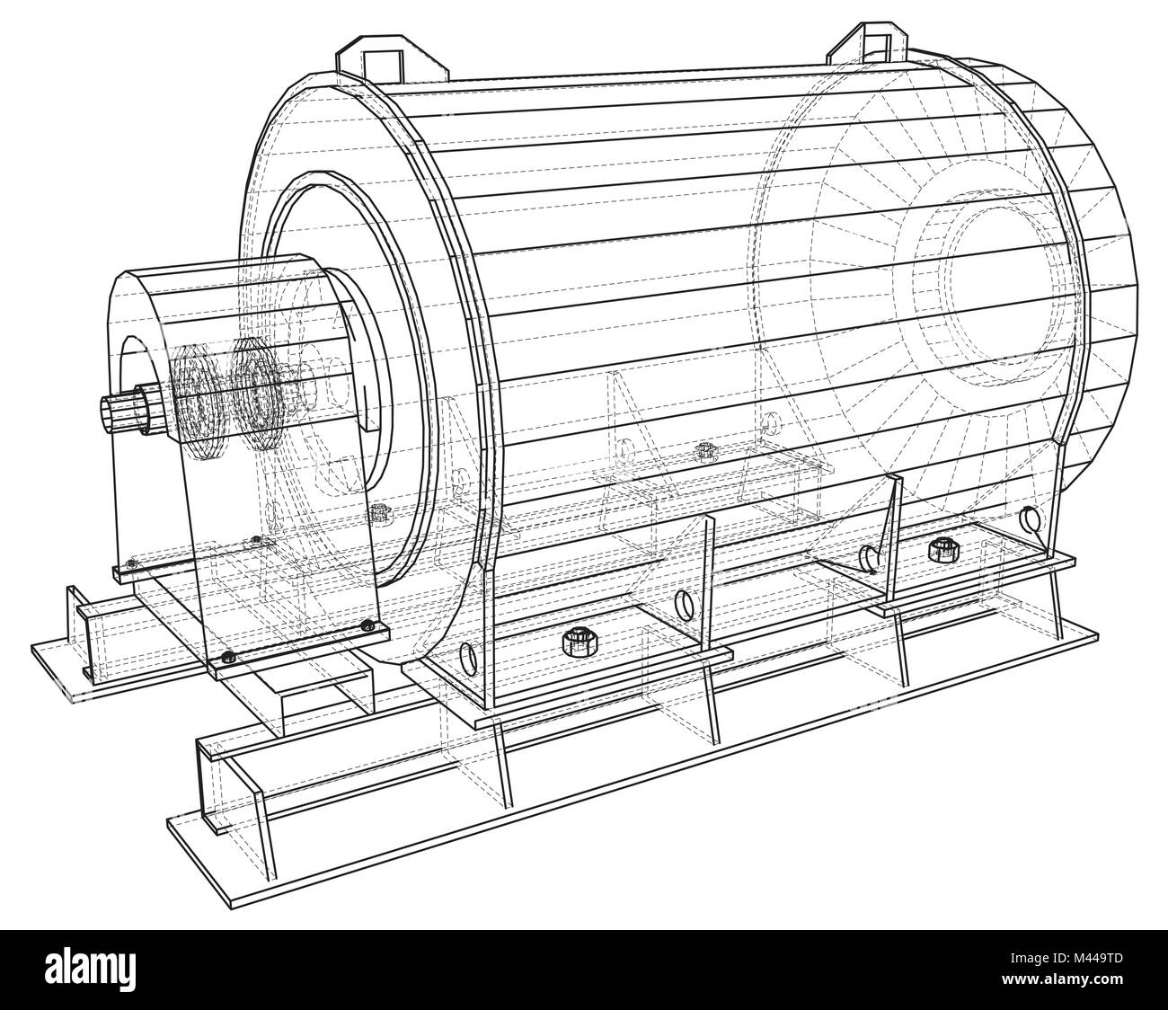 L'équipement industriel en fil de fer et d'huile de la pompe à gaz. Illustration 3d de traçage. Format vectoriel EPS 10. Illustration de Vecteur