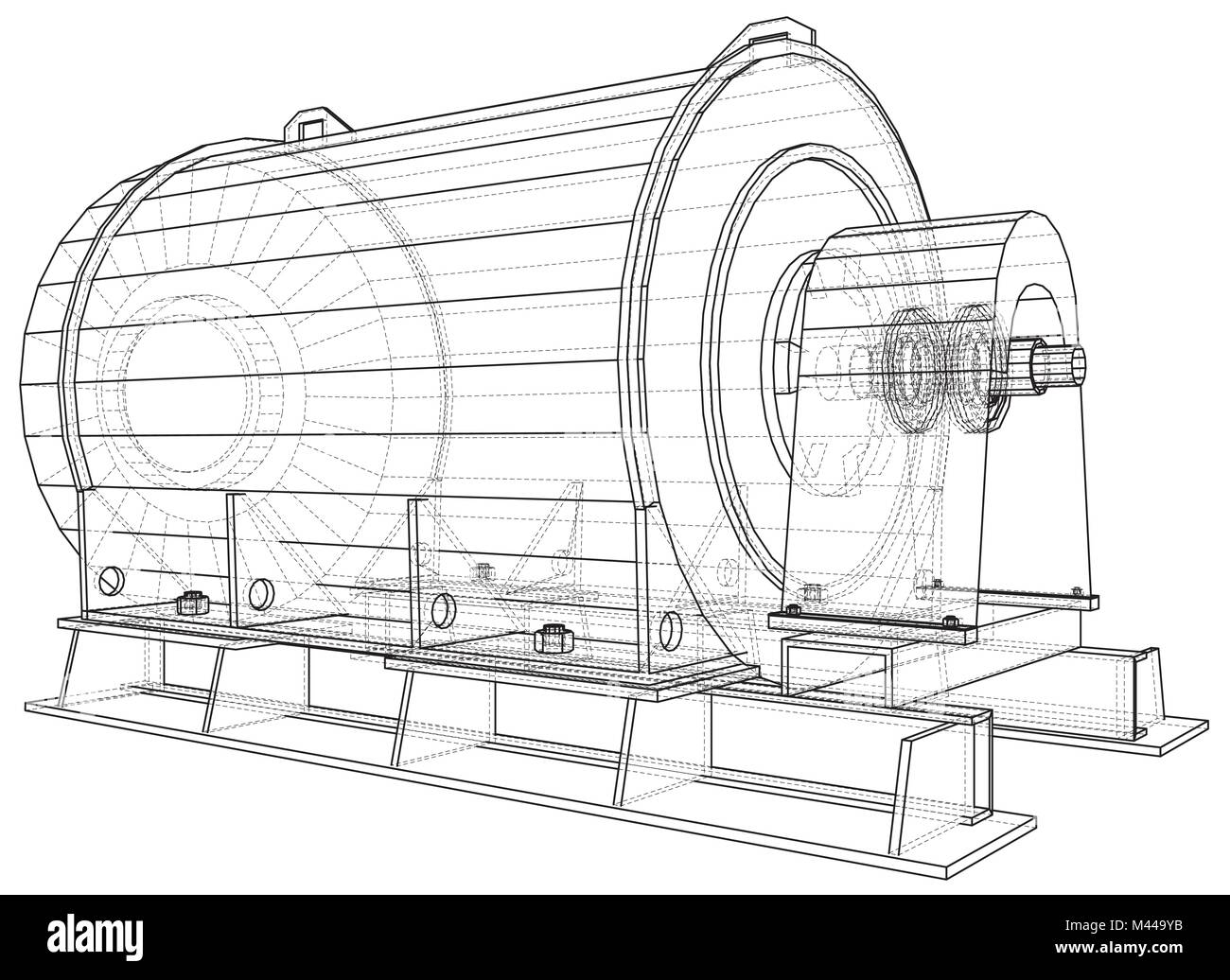 L'équipement industriel en fil de fer et d'huile de la pompe à gaz. Illustration 3d de traçage. Format vectoriel EPS 10. Illustration de Vecteur