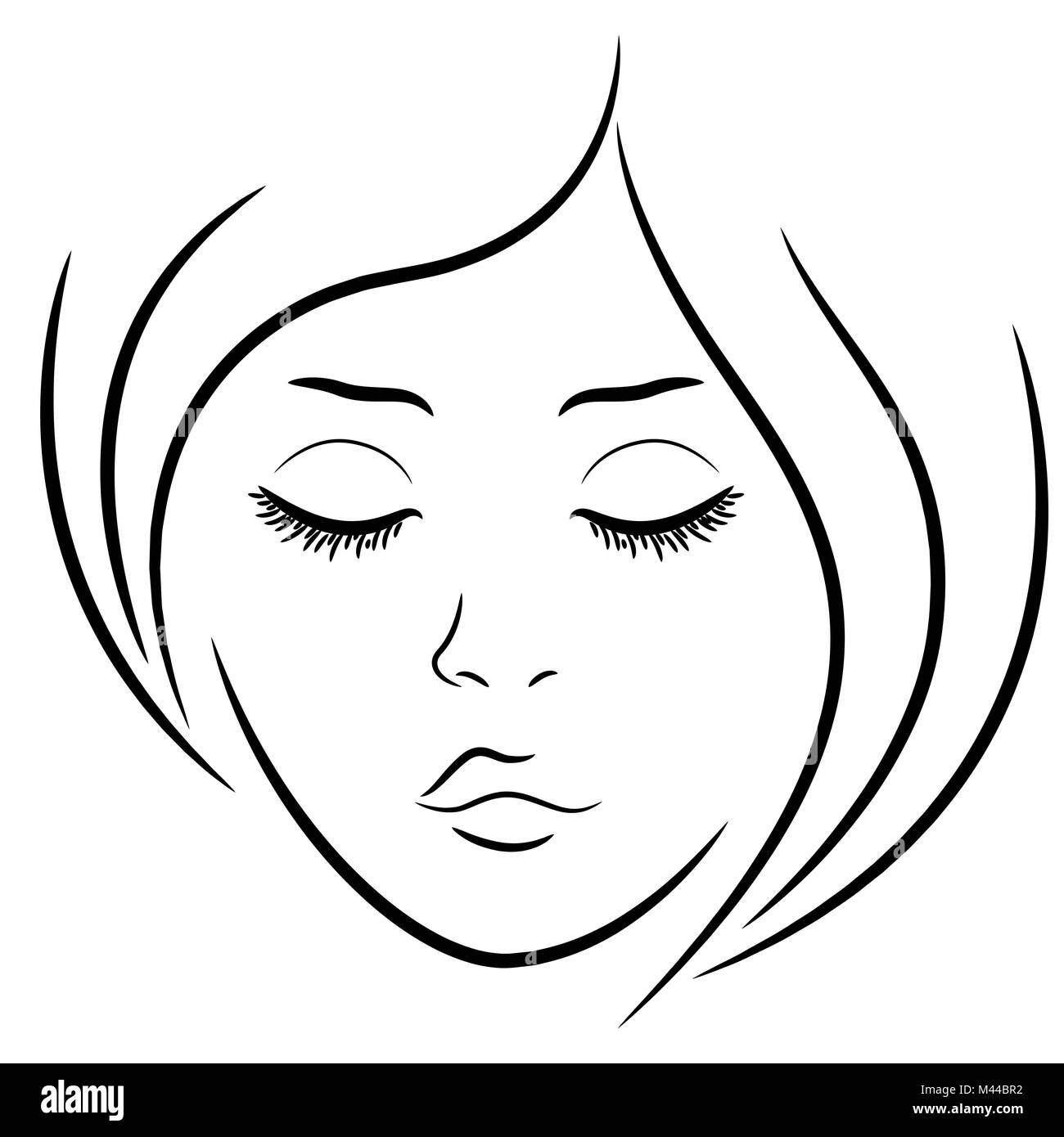 Femme aux yeux clos, dessin à la main contour vectoriel Illustration de Vecteur