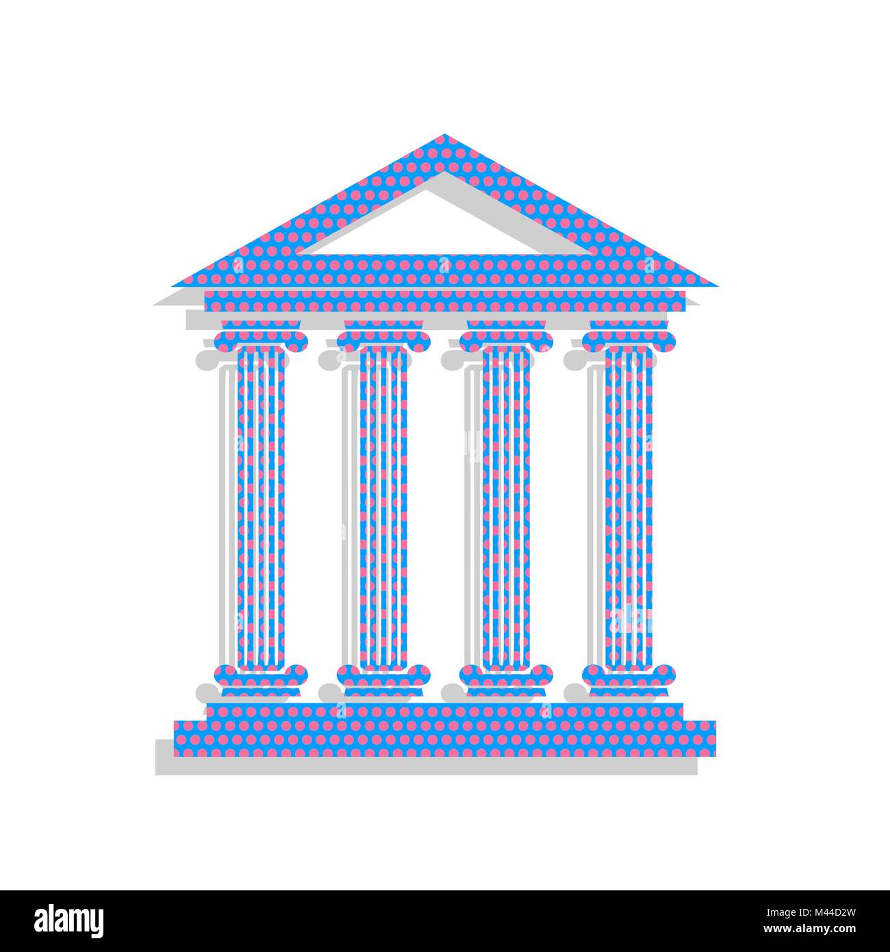 Bâtiment historique illustration. Vecteur. L'icône bleu néon avec motif à pois cyclamen avec ombre gris clair sur fond blanc. Isolées. Illustration de Vecteur