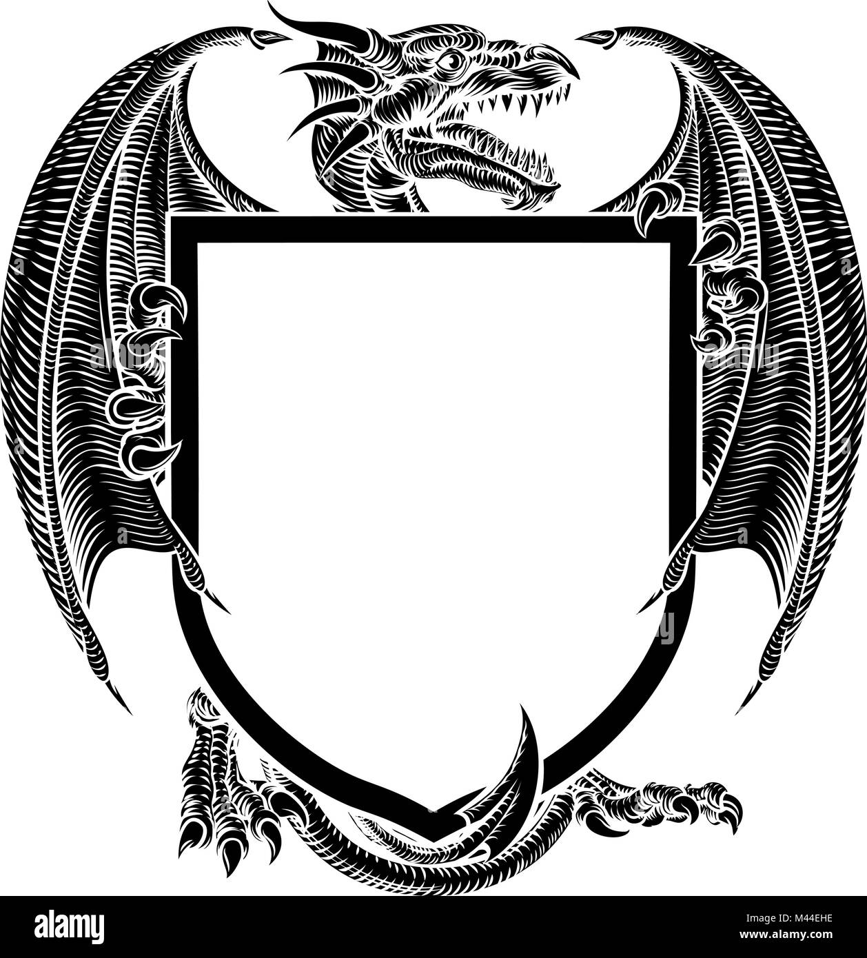 Dragon cimier des armoiries bouclier emblème héraldique Illustration de Vecteur