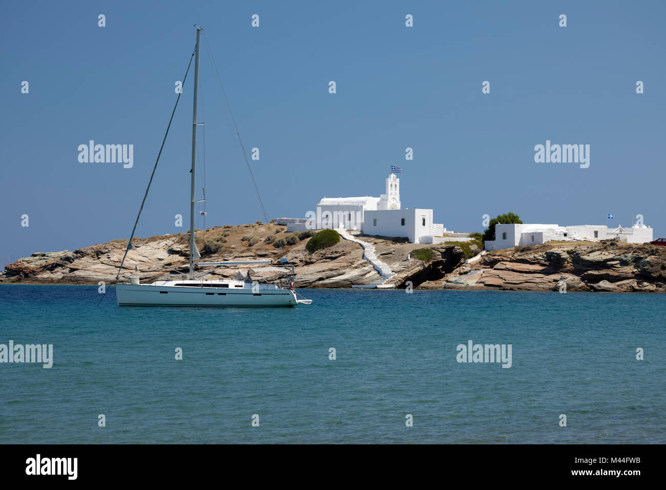 Avis de Chrisopigi Chrisopigi, Monastère, Sifnos, Cyclades, Mer Égée, îles grecques, Grèce, Europe Banque D'Images