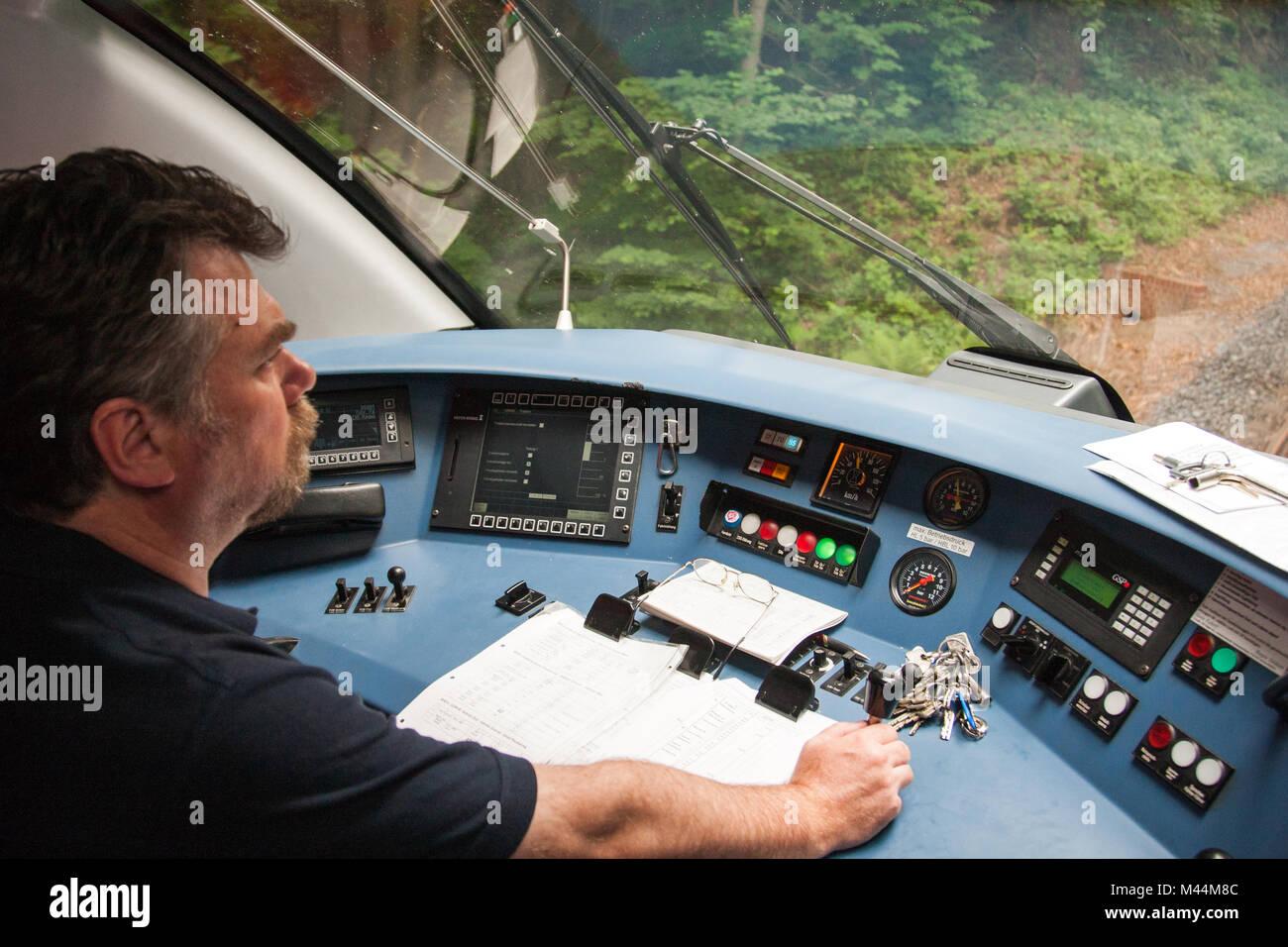 Dans un Regiotrain Traindriver en République Tchèque Banque D'Images