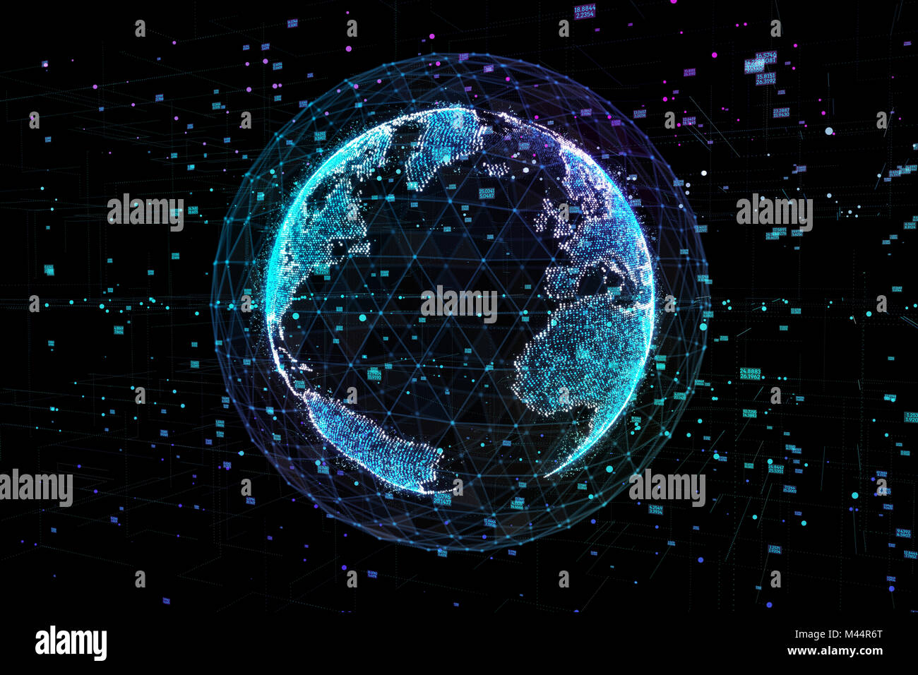 La communication des personnes dans un réseau social sans limites. Les lignes de connexion autour de Earth Globe.Le concept de réseau social. 3d illustration. Banque D'Images