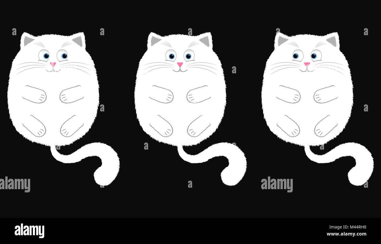 Vector Cartoon Chat Blanc dans le style. Drôle Illustration de chaton blanc aux yeux bleus, couchée sur le dos avec les pattes et la queue. Cute cat épais Illustration de Vecteur