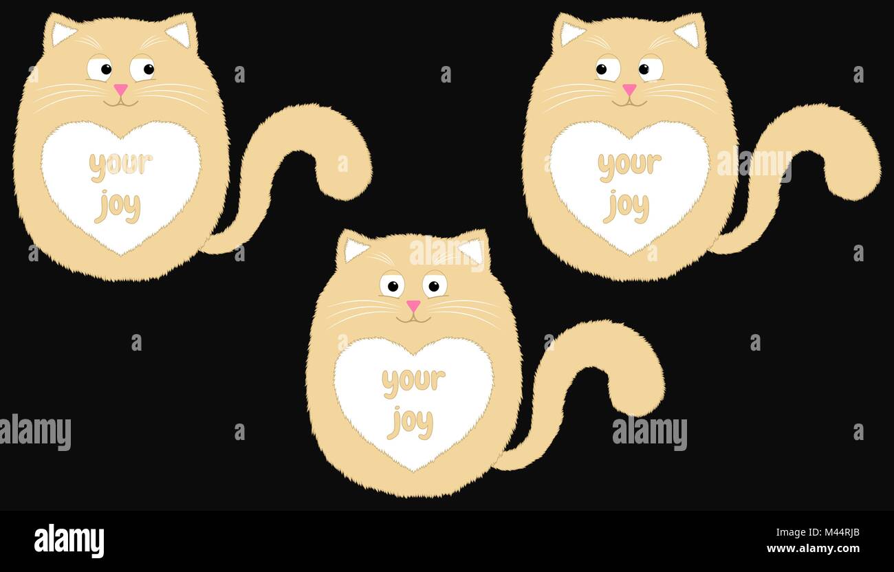Vector Cartoon Chat beige dans le style. Drôle Illustration de chaton Beige assis avec coeur blanc et sur place avec l'inscription de votre joie. Cute cat épais Illustration de Vecteur