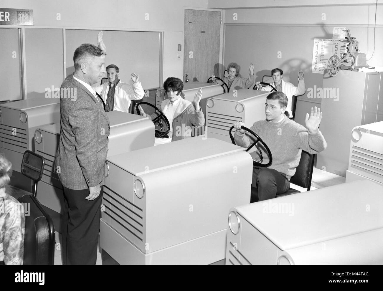 Une école de classe d'éducation du conducteur à Los Angeles, CA. 1963. Banque D'Images