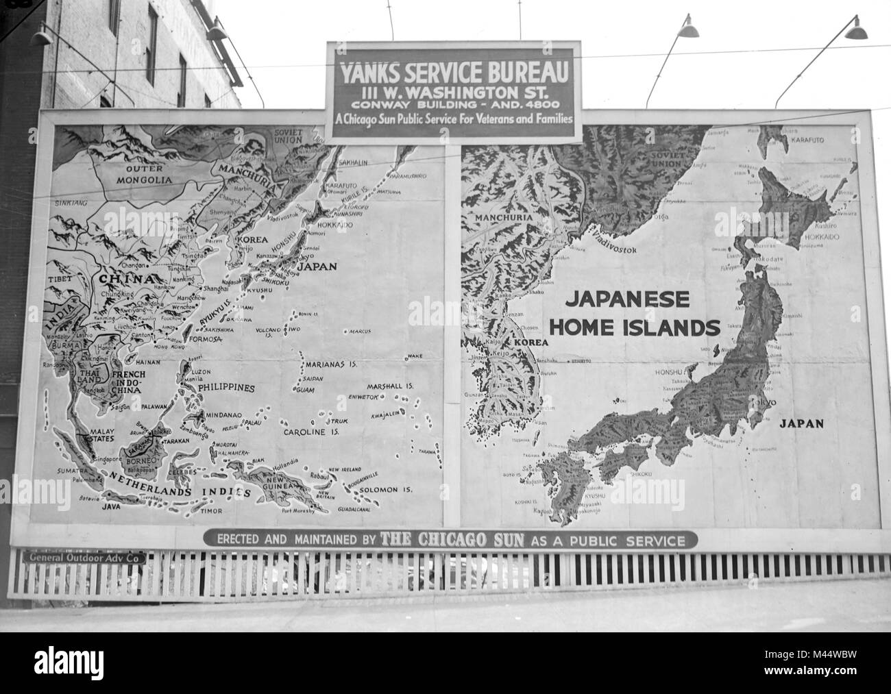 Plan de service public le théâtre du Pacifique de la Seconde Guerre mondiale au billboard à Chicago, ca. 1944. Banque D'Images