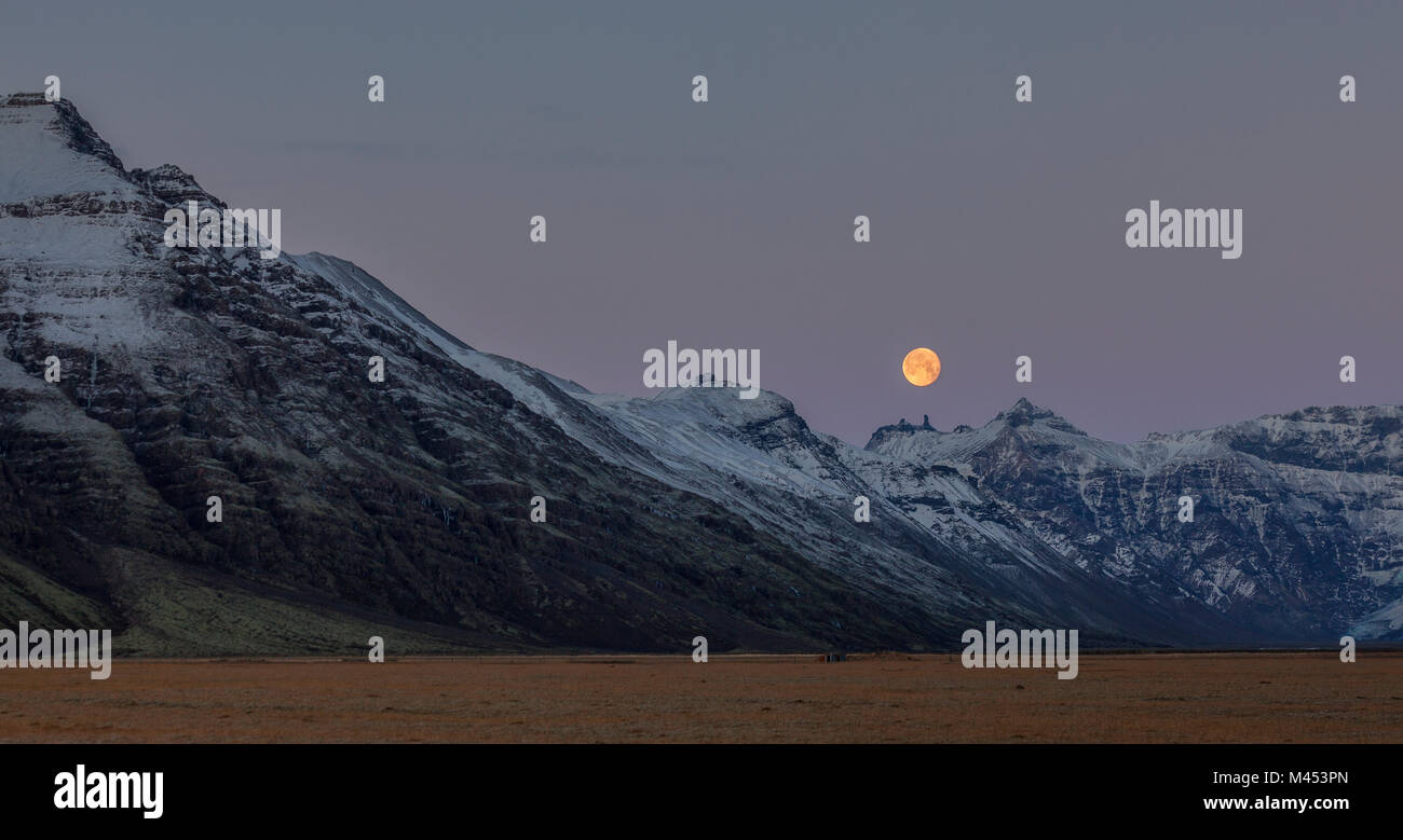 Matin clair de lune, l'Islande, l'Europe. Banque D'Images