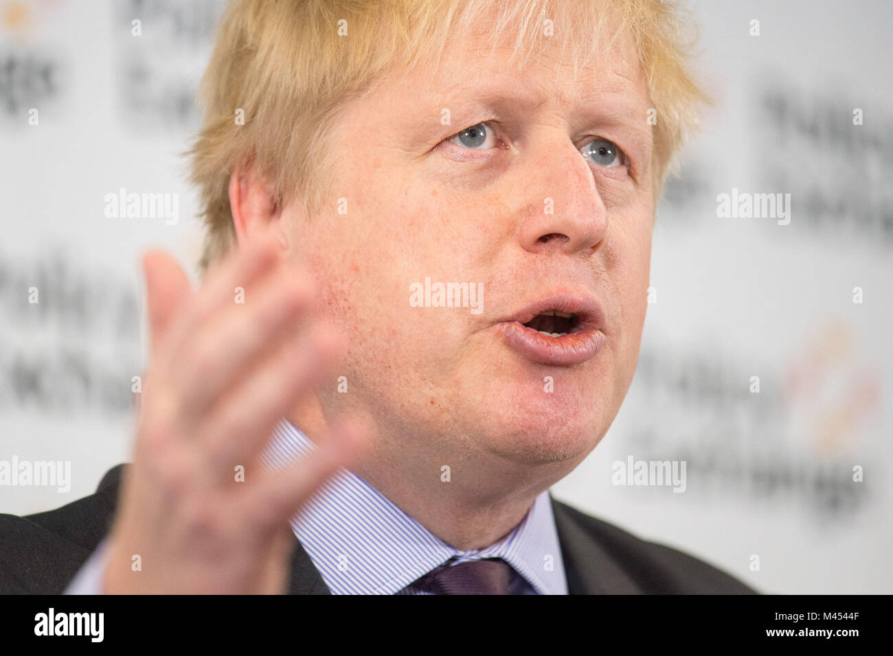 Le secrétaire d'Etat aux Affaires étrangères Boris Johnson prononce son discours, « Road to Brexit, a United Kingdom », dans le cadre de la feuille de route du gouvernement sur le Brexit, lors du Policy Exchange de Londres. Banque D'Images