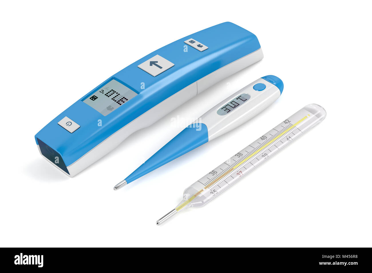 Trois différents types de thermomètres médicaux sur fond blanc Photo Stock  - Alamy