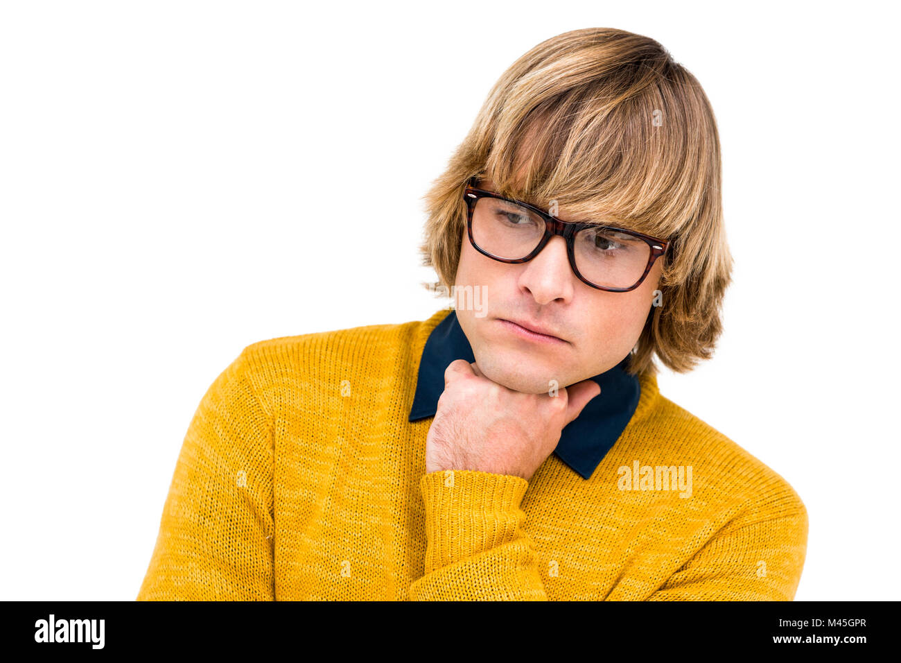 Portrait of businessman hipster with hand on chin Banque D'Images