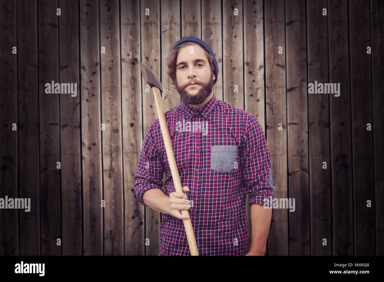 Image composite de portrait de hipster holding ax Banque D'Images