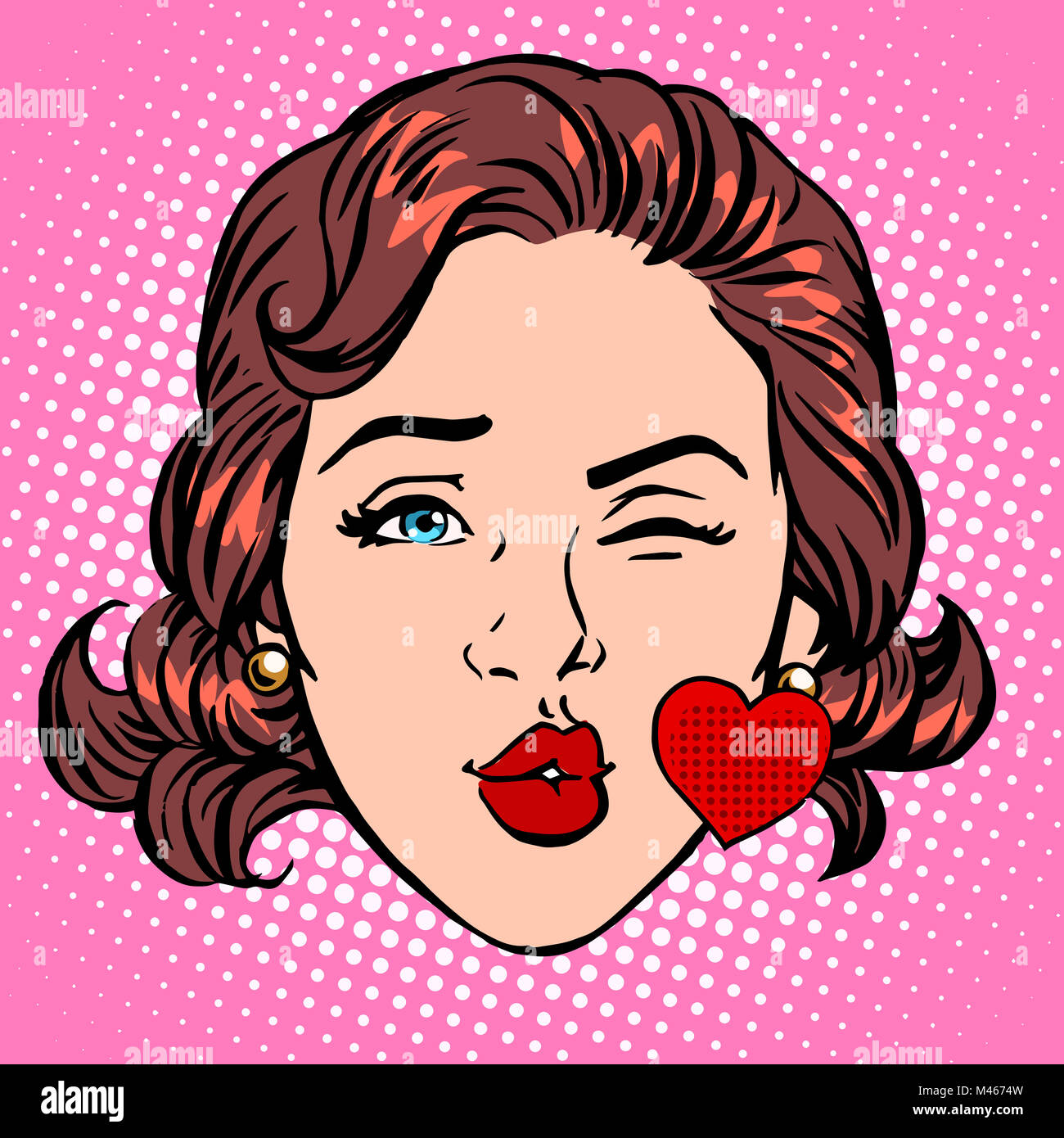 Kiss amour Emoji rétro coeur femme Banque D'Images