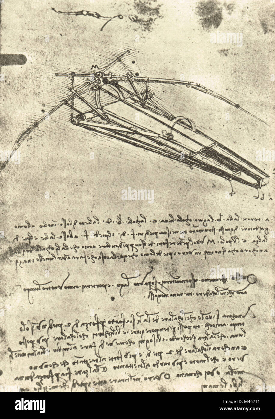 Machine volante dessiné par Leonardo Da Vinci, vers 1488-9 Banque D'Images