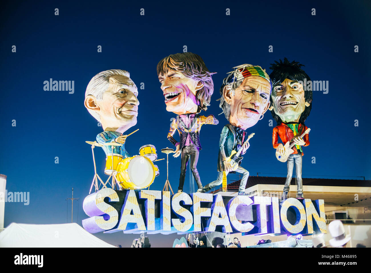 VIAREGGIO, ITALIE-jan.27 : rolling stones groupe est reproduit dans cette parade d'ouverture de la 145e édition du Carnaval le 27 janvier 2018 dans la Via Banque D'Images