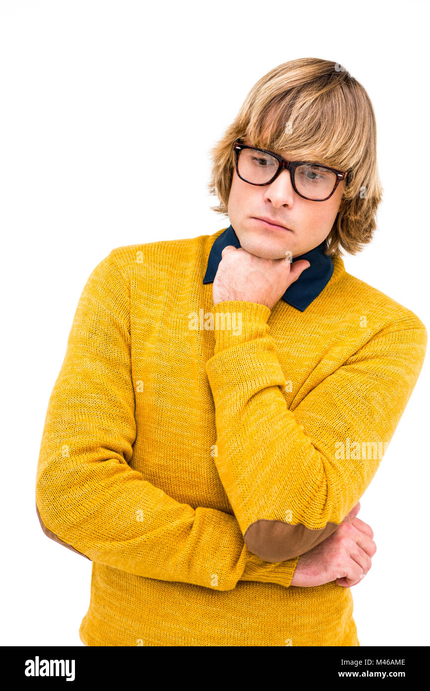 Portrait of businessman hipster with hand on chin Banque D'Images