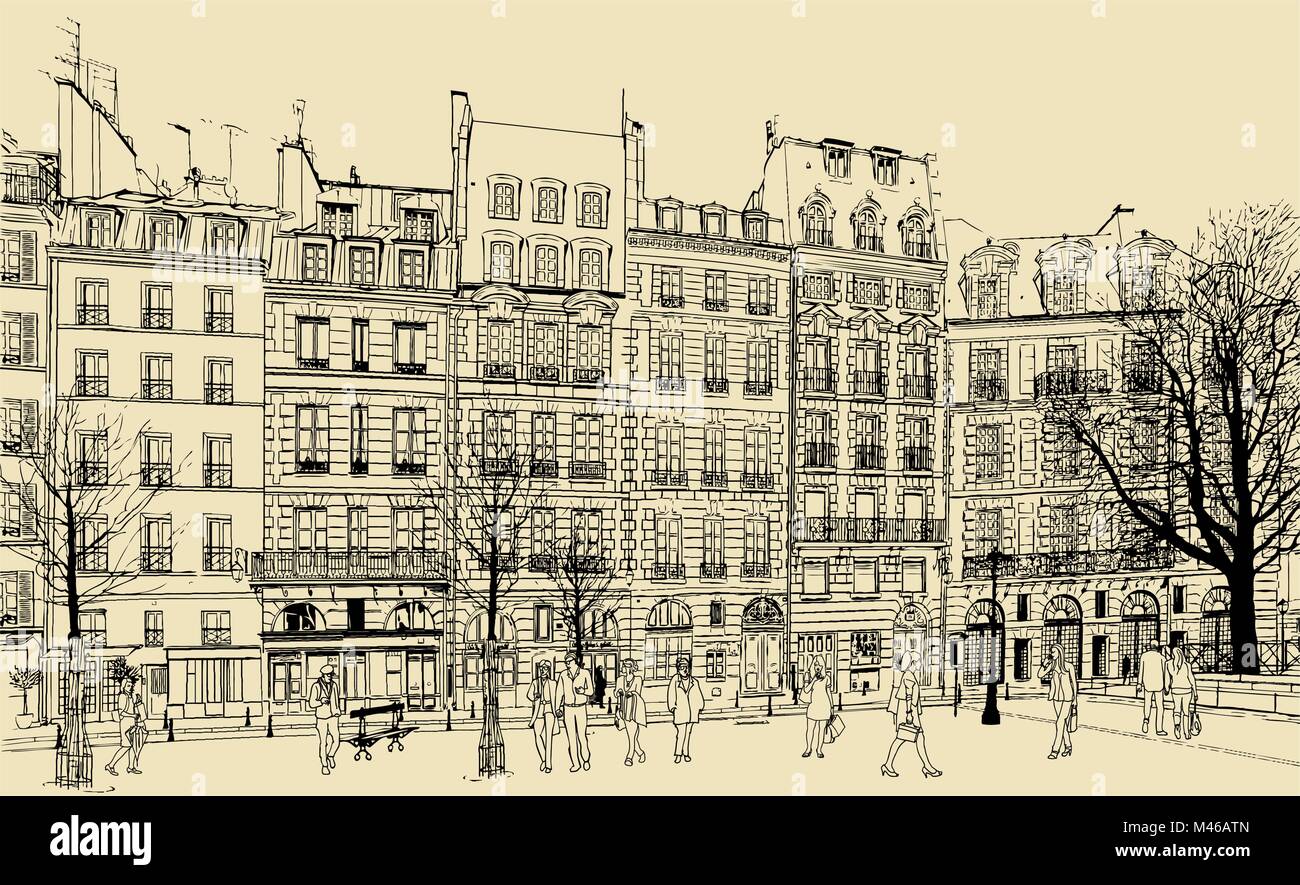 France - Paris - Place Dauphine vector illustration Illustration de Vecteur