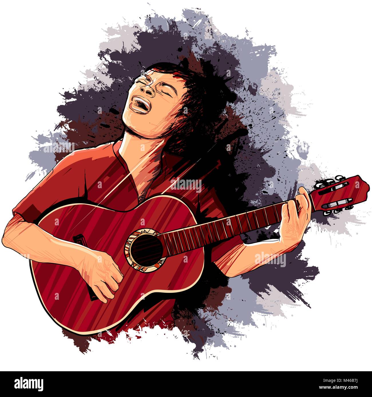 Vector illustration d'un chanteur qui joue de la guitare Illustration de Vecteur