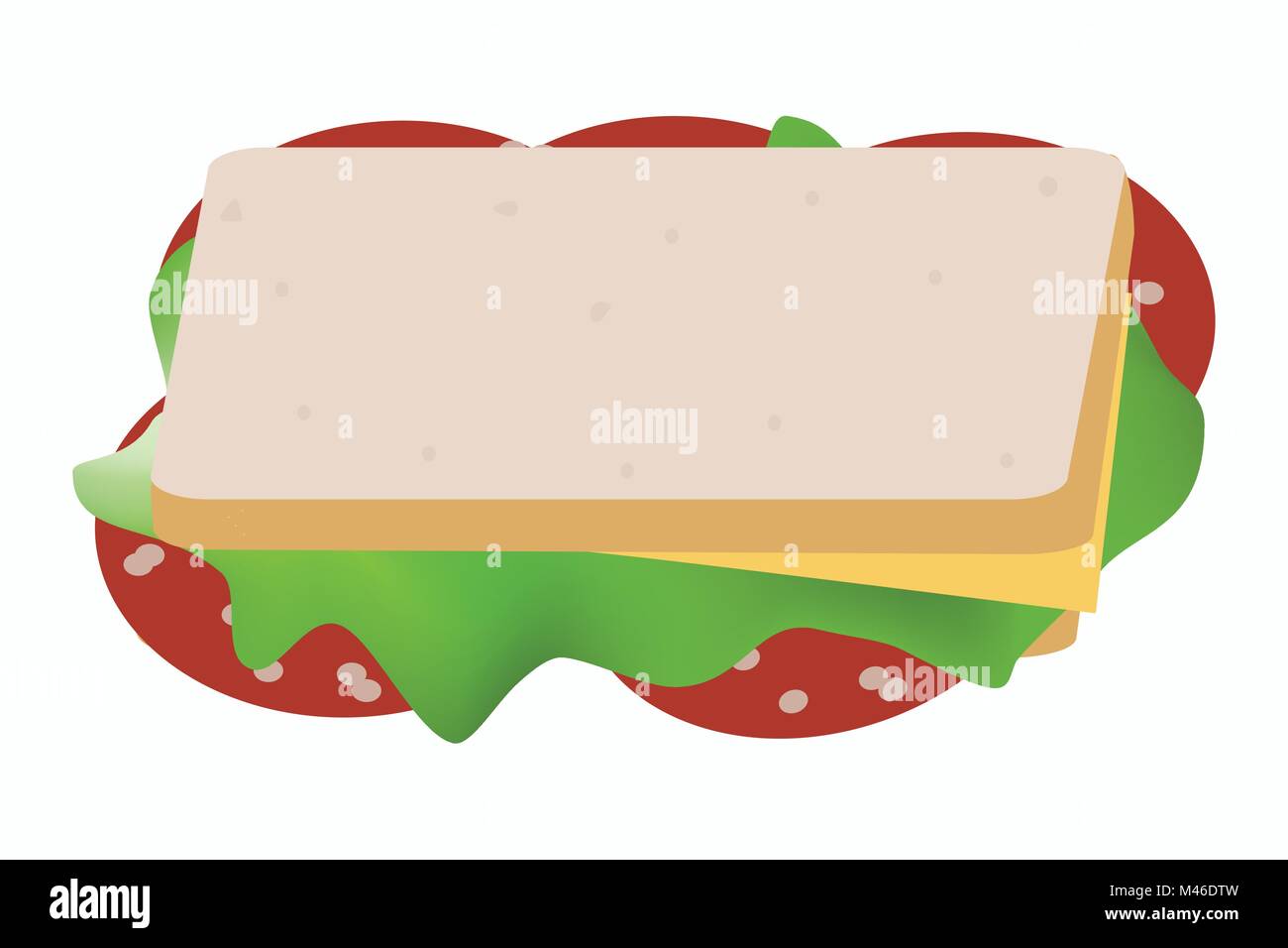 Illustration de sandwich avec des tranches de fromage, salami et salade, vecteur de sandwich pour briser dans l'école ou au travail/ snack au picnic/ petit repas/ pain Illustration de Vecteur