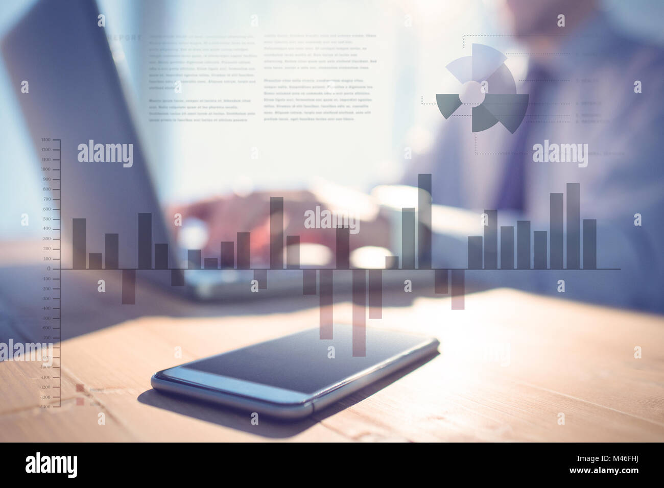 Image composite de l'interface d'affaires avec des graphiques et des données Banque D'Images