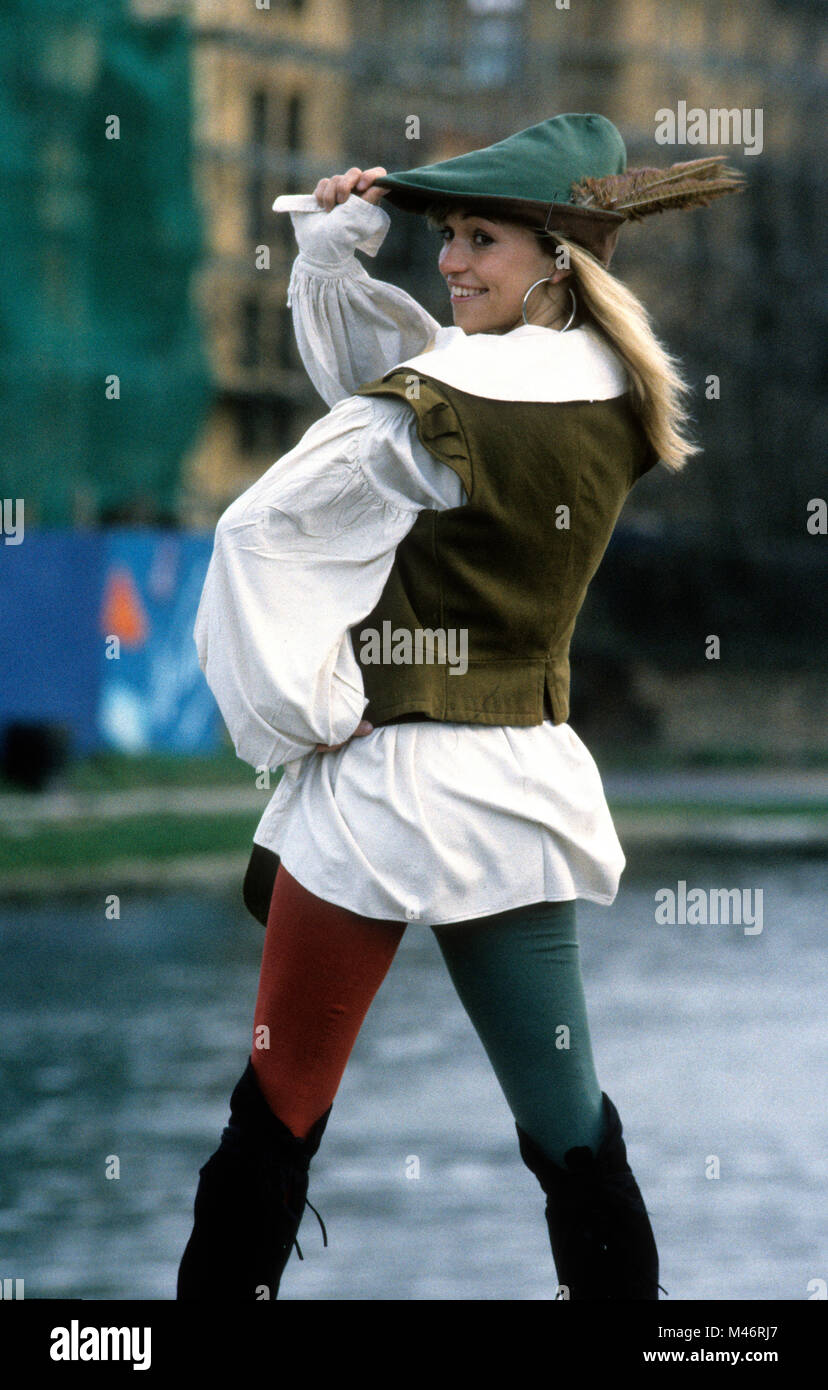 Michaela Strachan en costume de Robin des bois 1989 Banque D'Images