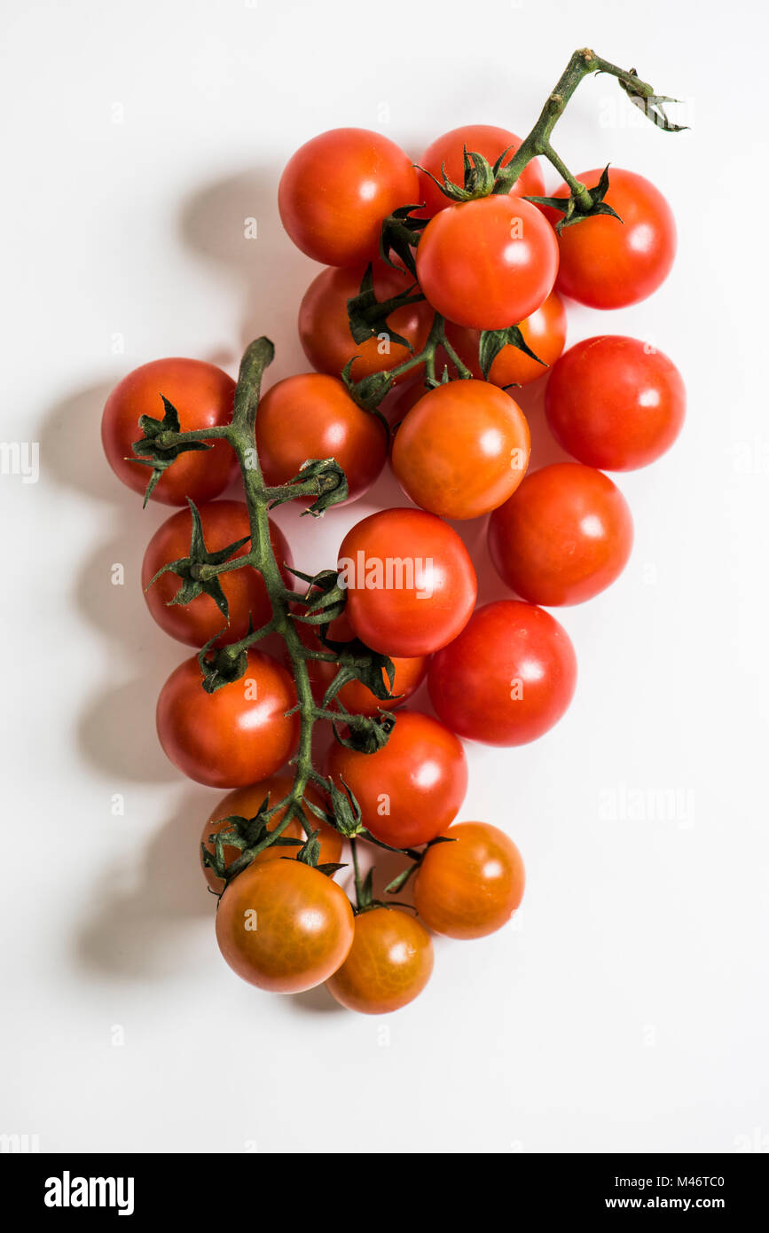 Bouquet de tomates cerises biologiques sur la vigne. Banque D'Images