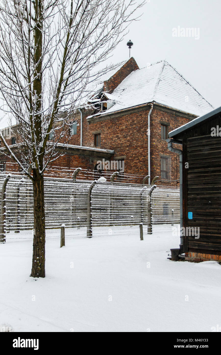 Auschwitz, Malopolskie / Pologne - 04 févr. 2018 : Auschwitz Birkenau, camp de concentration et d'extermination nazis. Banque D'Images
