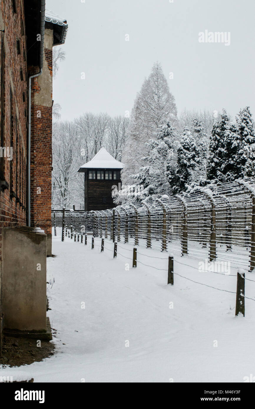 Auschwitz, Malopolskie / Pologne - 04 févr. 2018 : Auschwitz Birkenau, camp de concentration et d'extermination nazis. Banque D'Images