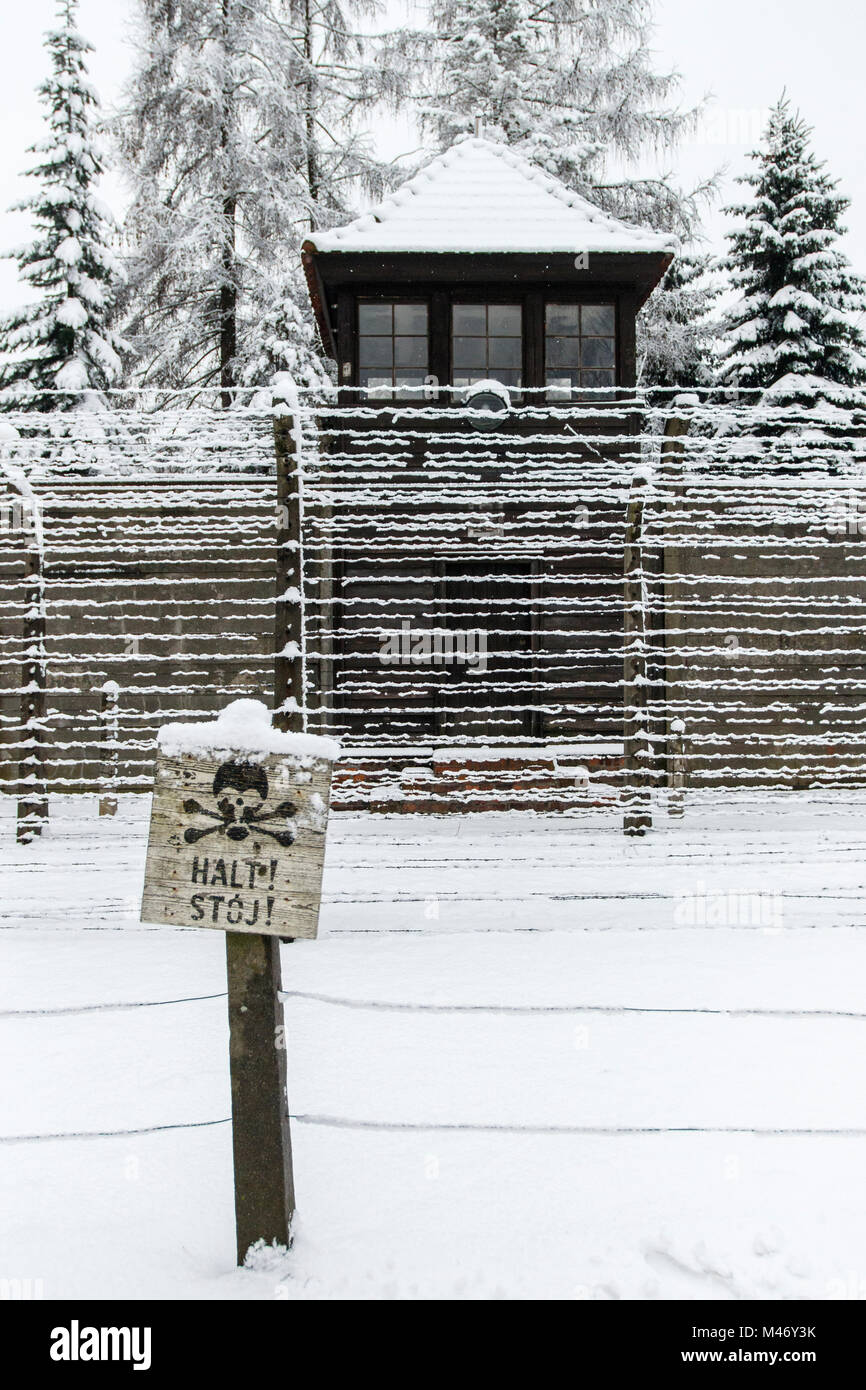 Auschwitz, Malopolskie / Pologne - 04 févr. 2018 : Auschwitz Birkenau, camp de concentration et d'extermination nazis. Banque D'Images
