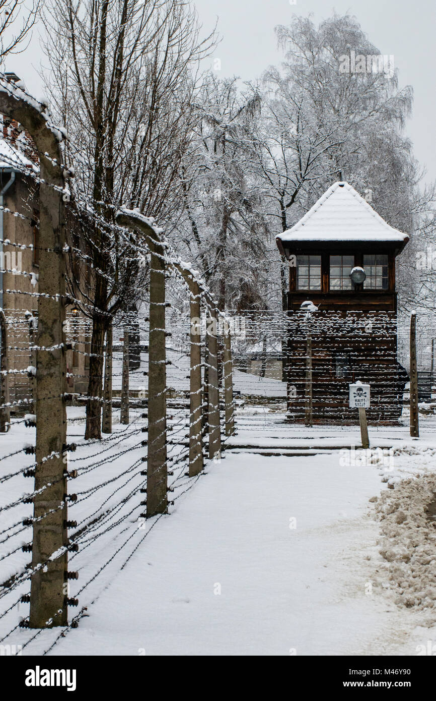 Auschwitz, Malopolskie / Pologne - 04 févr. 2018 : Auschwitz Birkenau, camp de concentration et d'extermination nazis. Banque D'Images