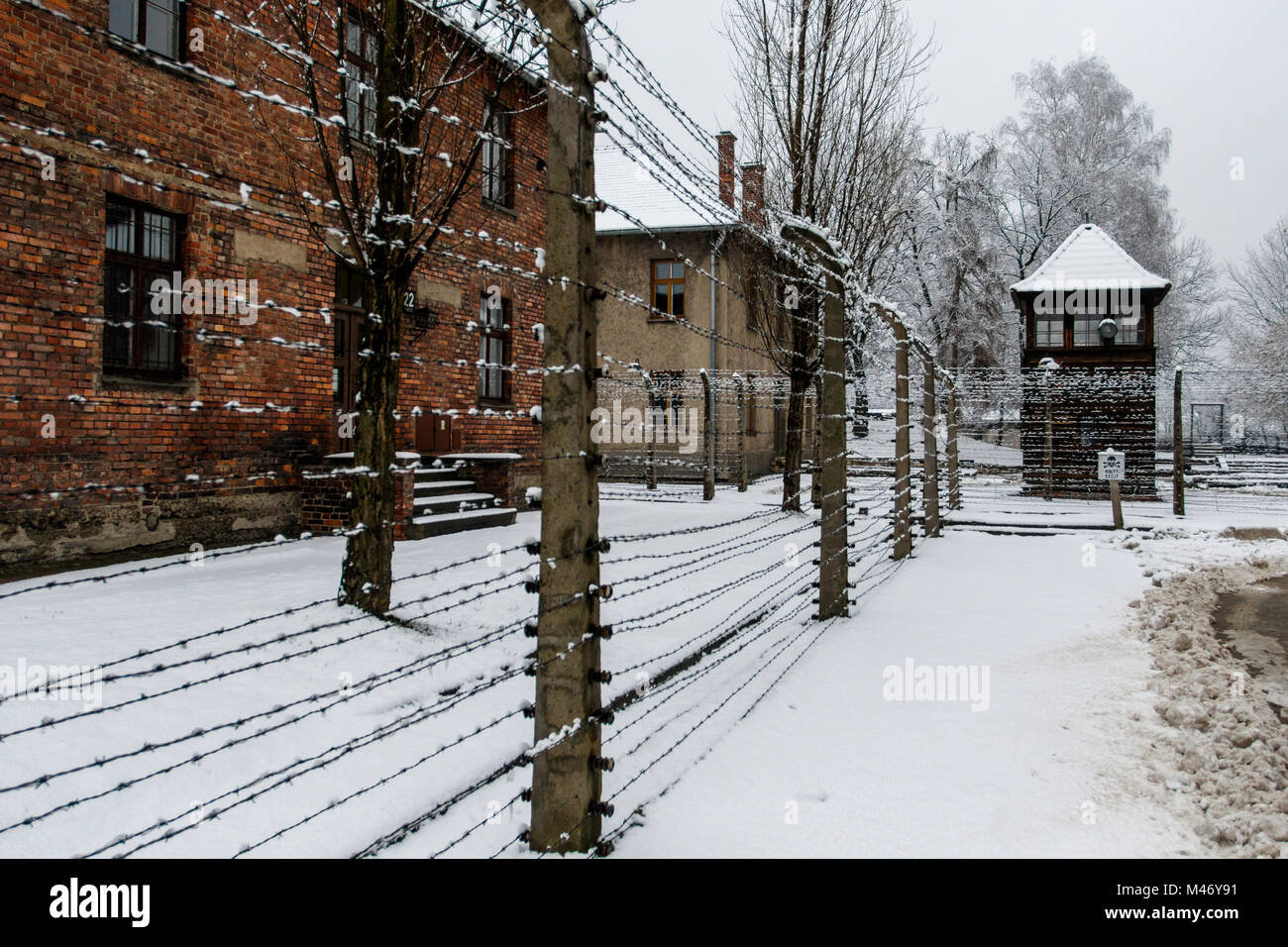 Auschwitz, Malopolskie / Pologne - 04 févr. 2018 : Auschwitz Birkenau, camp de concentration et d'extermination nazis. Banque D'Images
