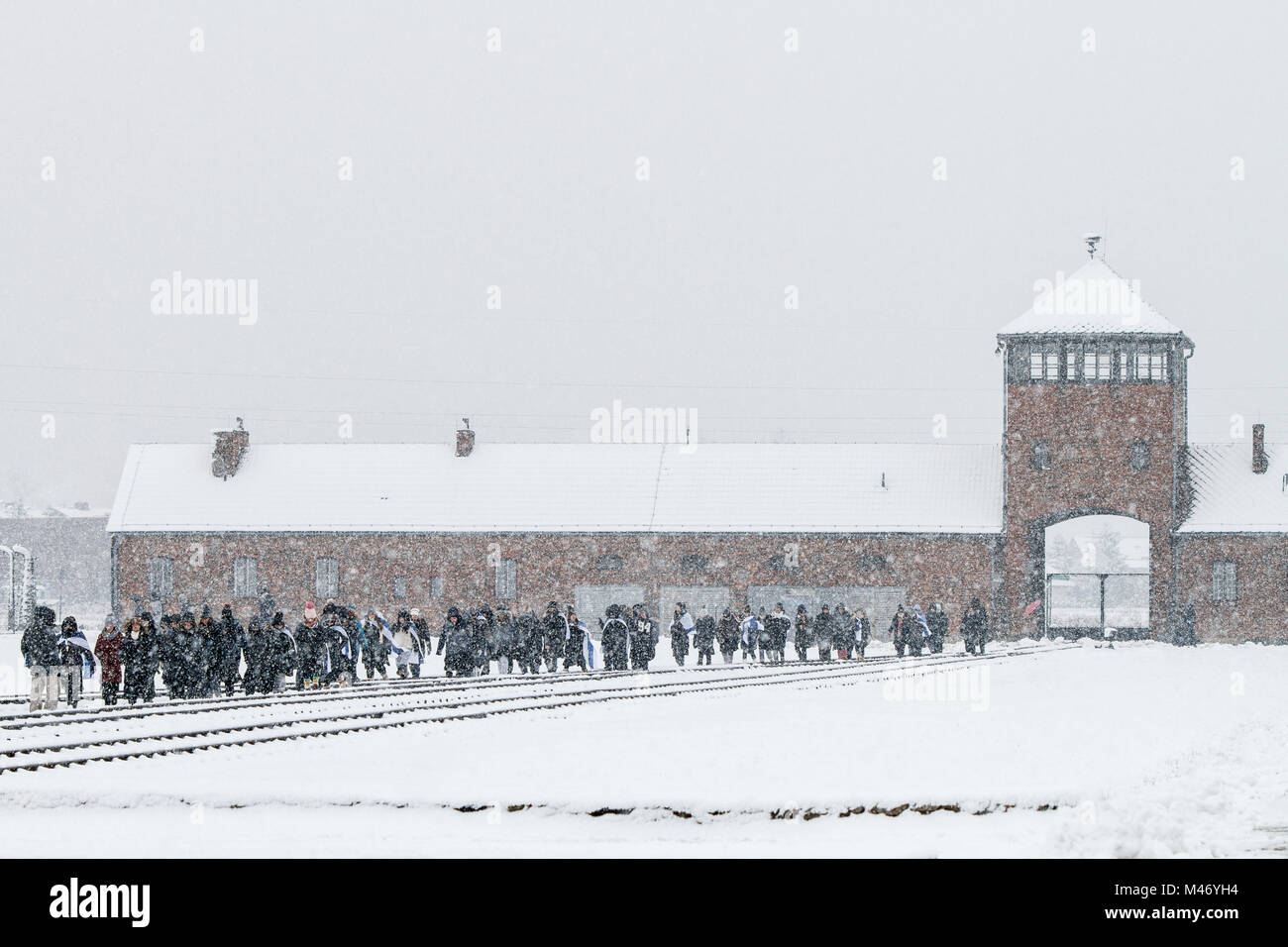 Auschwitz, Malopolskie / Pologne - 04 févr. 2018 : Auschwitz Birkenau, camp de concentration et d'extermination nazis. Banque D'Images