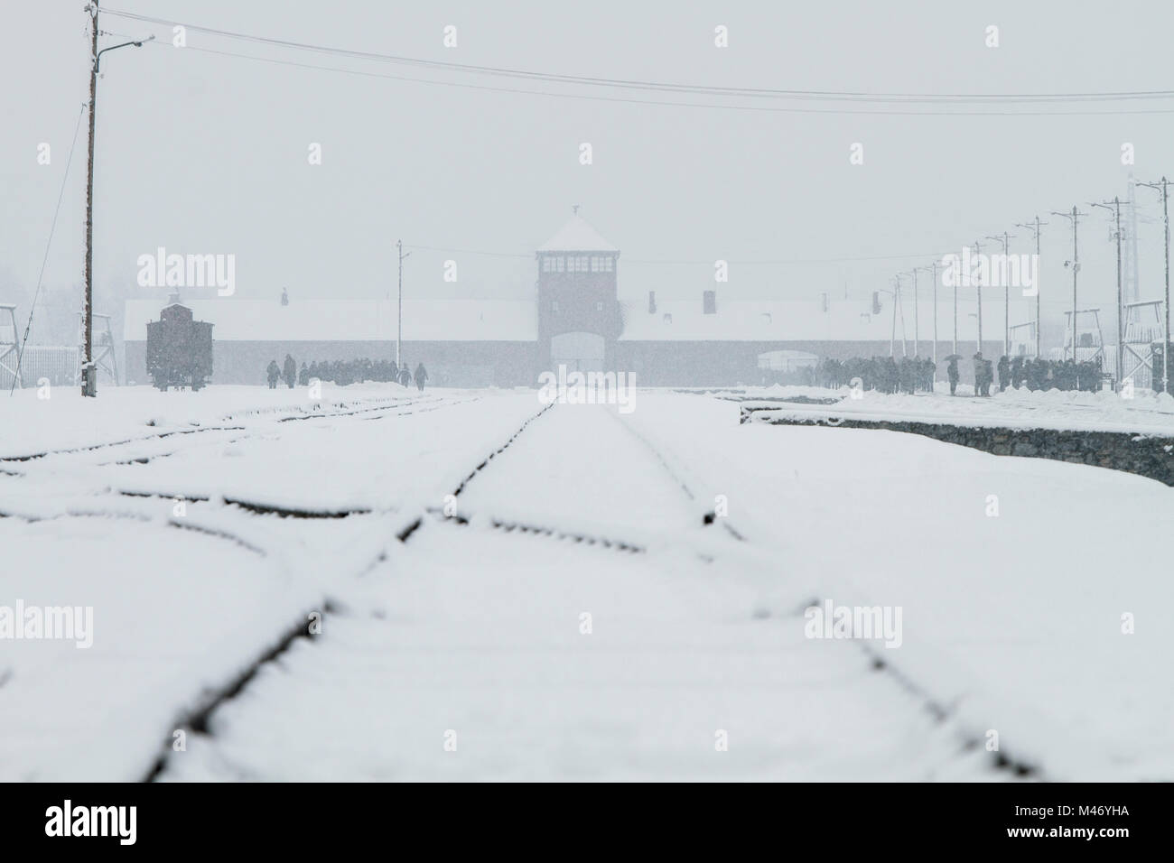 Auschwitz, Malopolskie / Pologne - 04 févr. 2018 : Auschwitz Birkenau, camp de concentration et d'extermination nazis. Banque D'Images