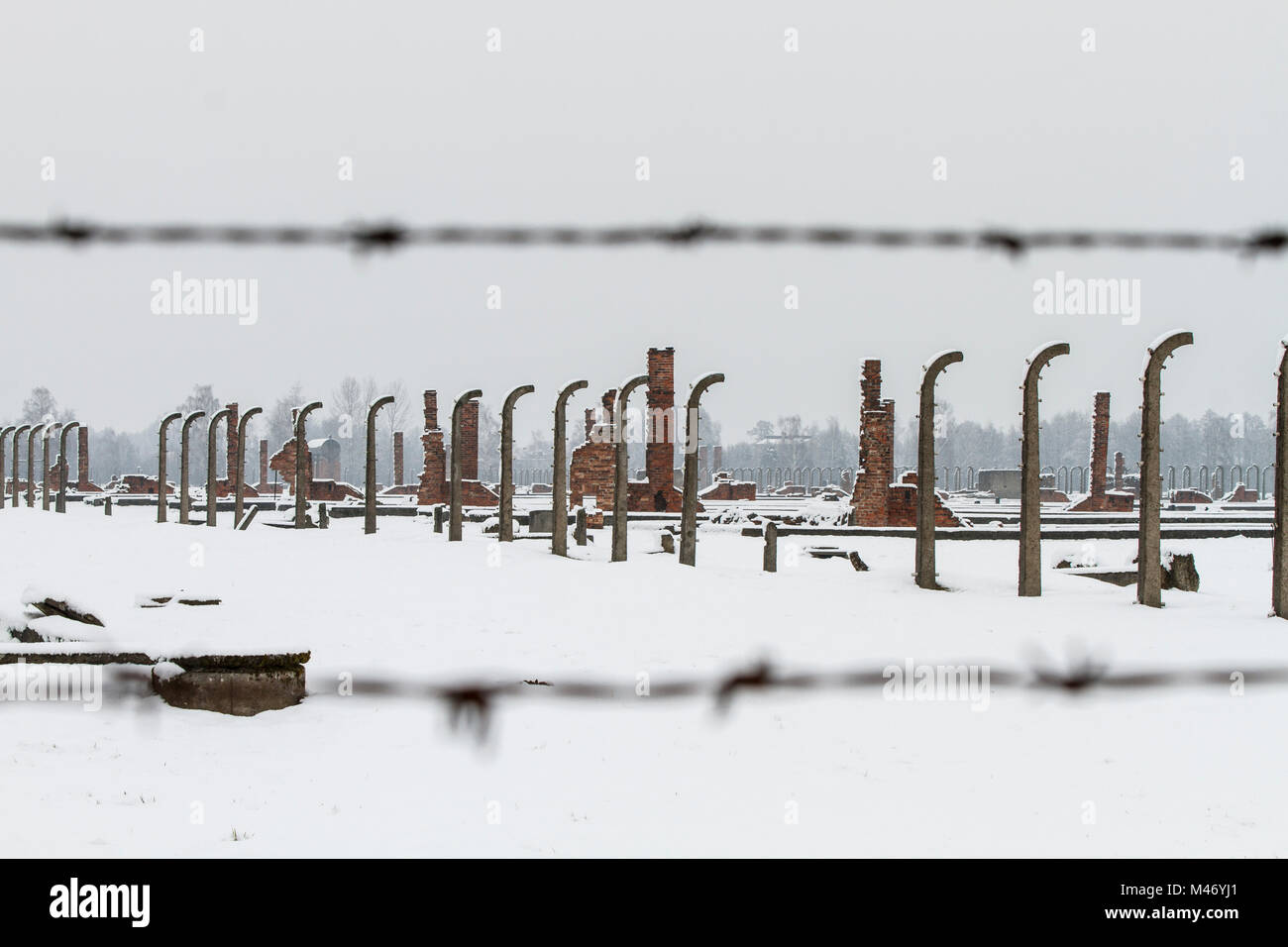 Auschwitz, Malopolskie / Pologne - 04 févr. 2018 : Auschwitz Birkenau, camp de concentration et d'extermination nazis. Banque D'Images