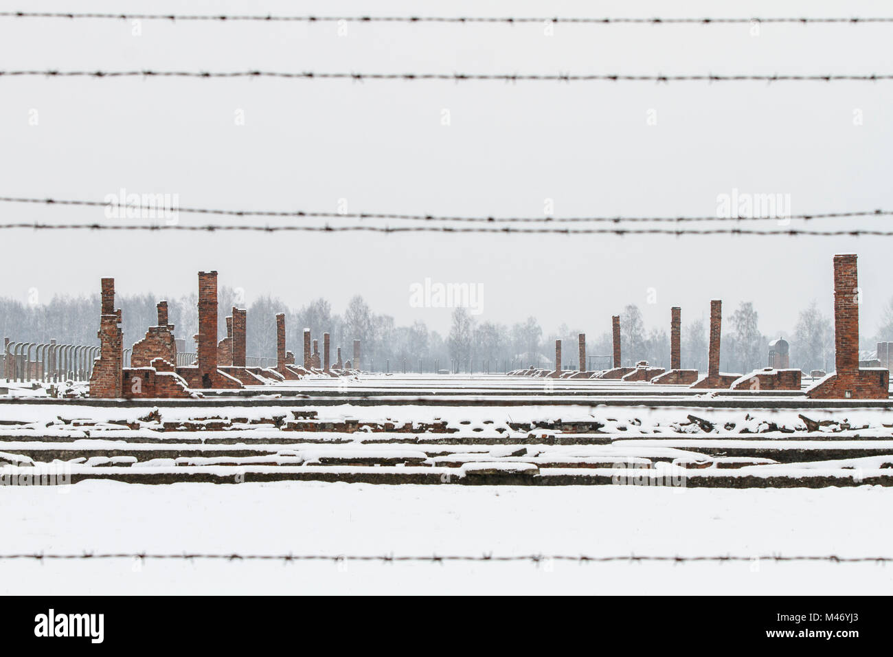 Auschwitz, Malopolskie / Pologne - 04 févr. 2018 : Auschwitz Birkenau, camp de concentration et d'extermination nazis. Banque D'Images