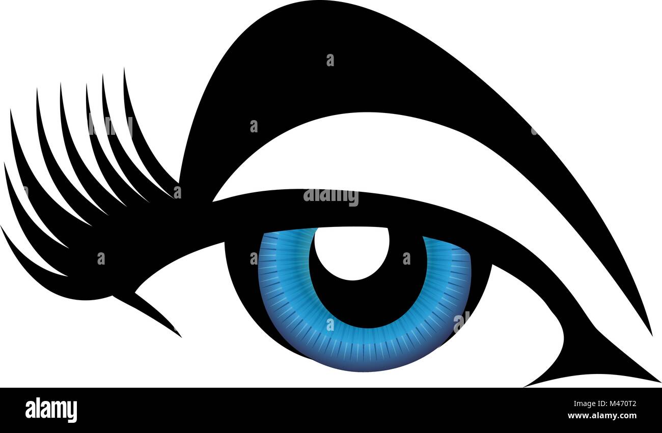 L'image d'une femelle Blue Eye longtemps de longs cils isolé sur blanc. Illustration de Vecteur