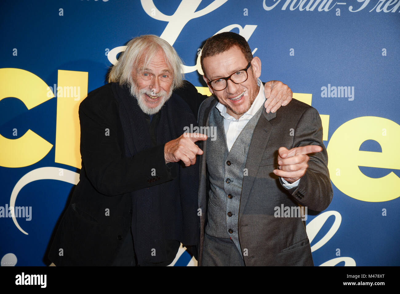 Paris, Ile de France, France. Feb 14, 2018. Acteurs Pierre Richard et directeur Danny Boon à la première La Ch tite Famille au cinéma Gaumont Capucines à Paris. Credit : Thierry Le Fouille/SOPA/ZUMA/Alamy Fil Live News Banque D'Images