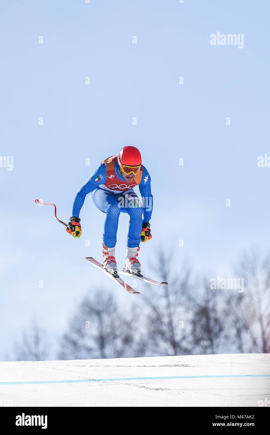Jeongseon, la Corée du Sud. Feb 15, 2018. Royal de Christof Â Italie concurrentes dans mens descente à Jeongseon centre alpin à Jeongseon, la Corée du Sud. Ulrik Pedersen/CSM/Alamy Live News Banque D'Images