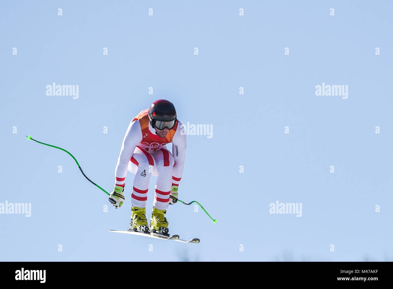 Jeongseon, la Corée du Sud. Feb 15, 2018. Vincent Kriechmayr de Â Autriche concurrentes dans mens descente à Jeongseon centre alpin à Jeongseon, la Corée du Sud. Ulrik Pedersen/CSM/Alamy Live News Banque D'Images