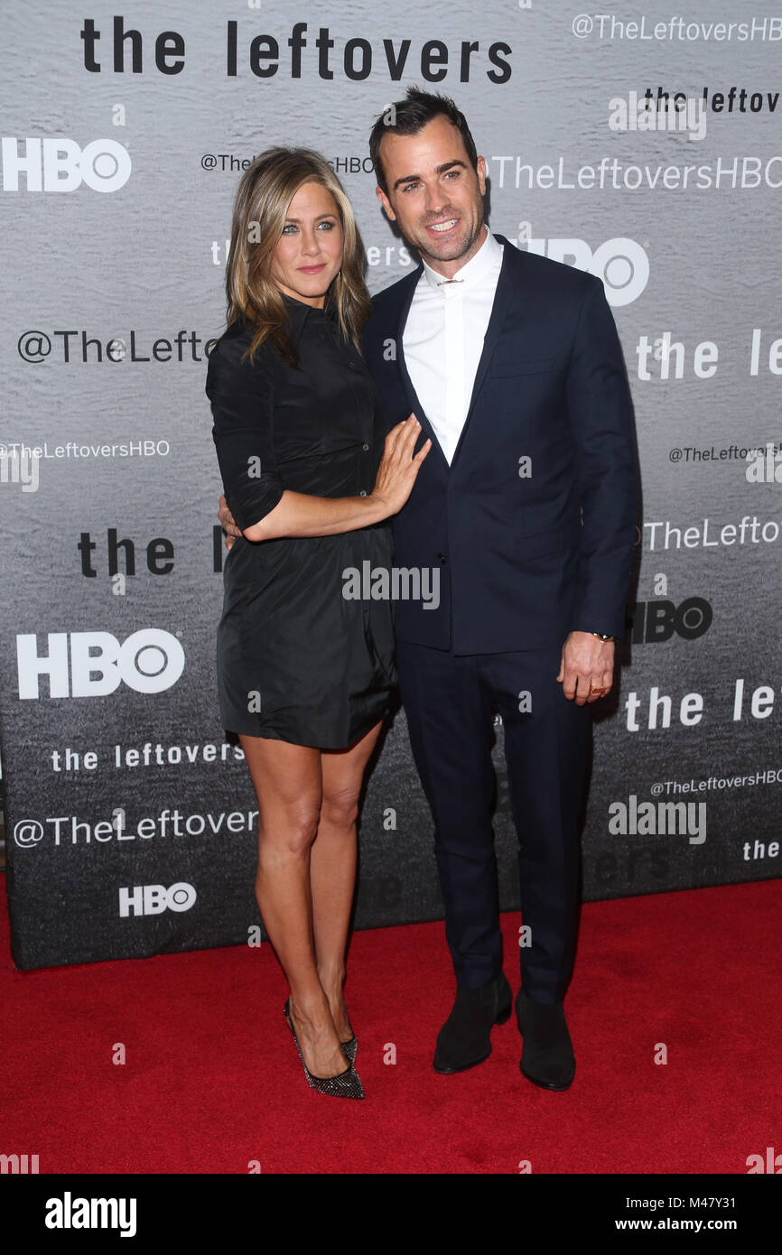 Justin Theroux et Jennifer Aniston assister à "reliquats" La premiere à NYU Skirball Center le 23 juin 2014 à New York. Banque D'Images