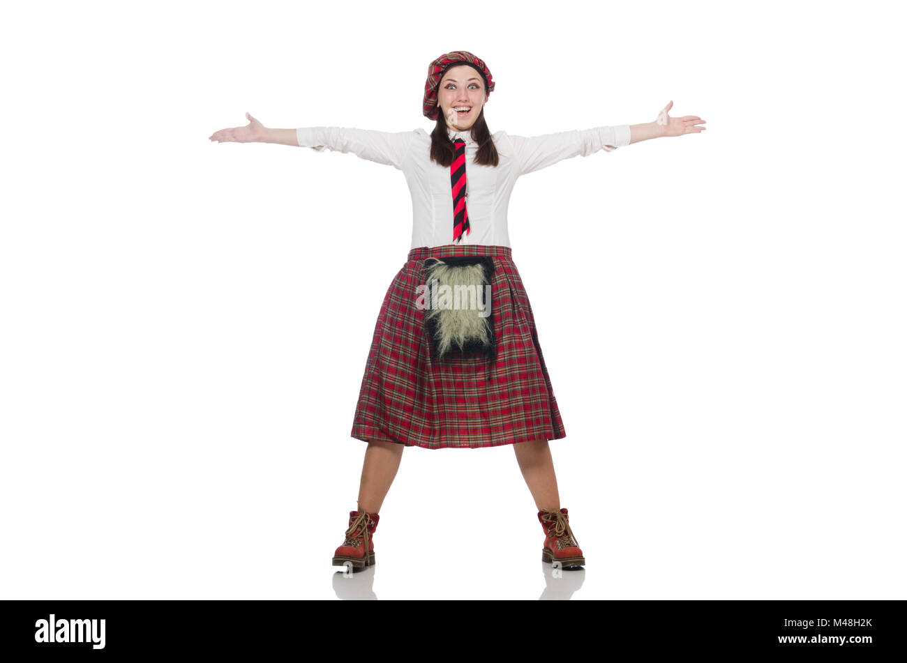 Femme écossaise isolé sur fond blanc Banque D'Images