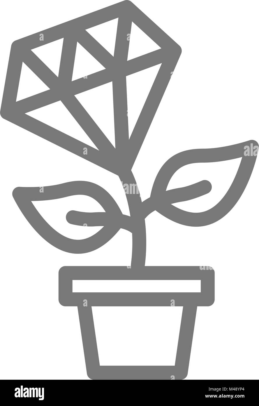 La croissance des plantes simples de Diamond et l'icône de la ligne d'arbre d'argent. Symbole et signe vector illustration design. Isolé sur fond blanc Illustration de Vecteur