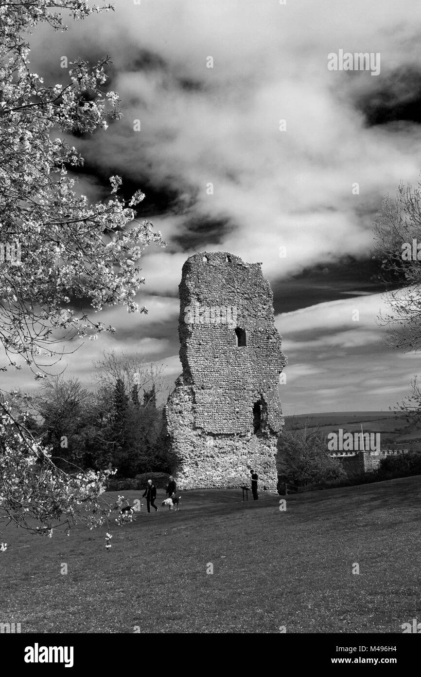 Les ruines de Bramber Castle, village de Gallician, Parc National des South Downs, comté de Sussex, England, UK Banque D'Images