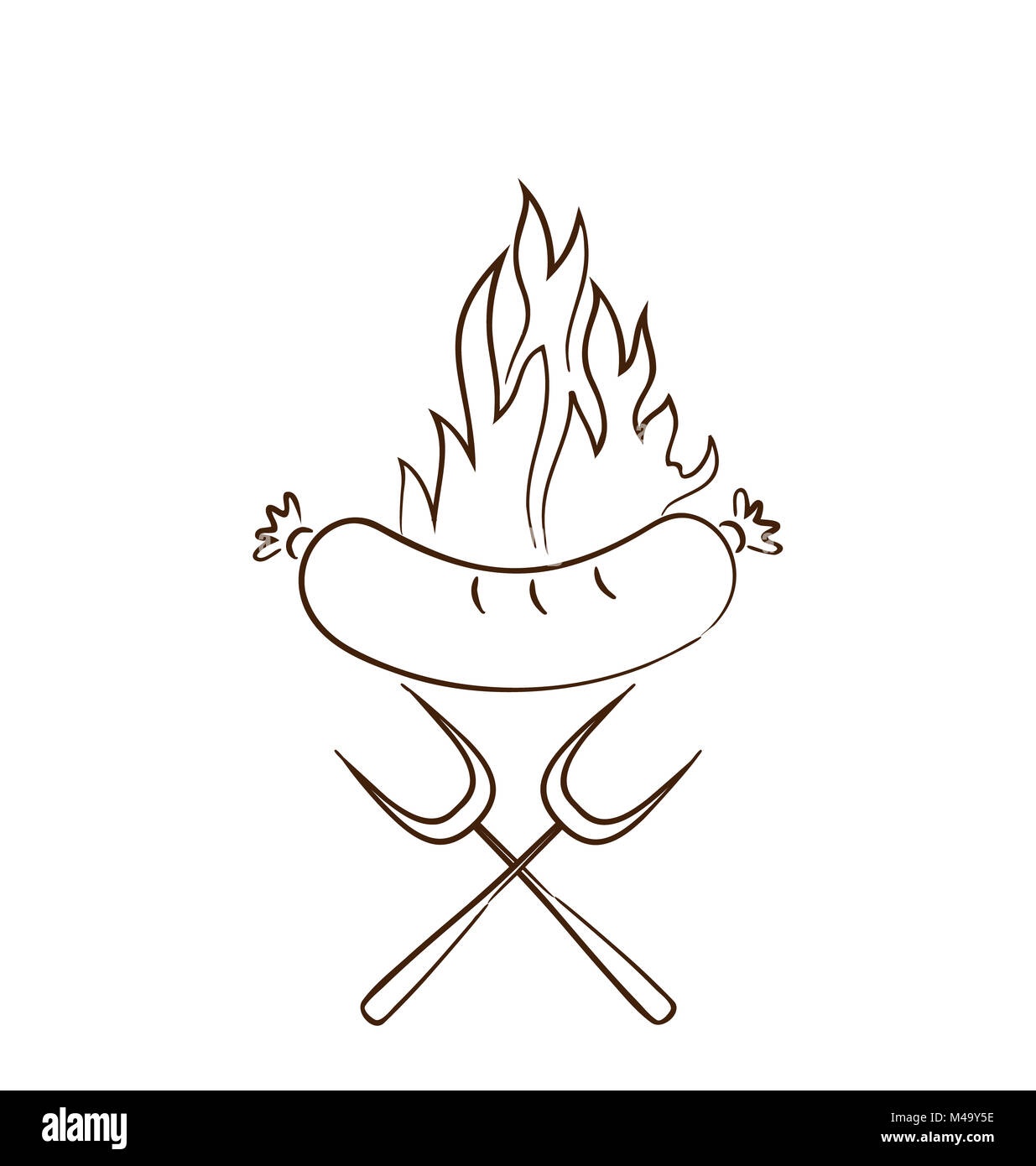 Hot saucisse avec flammes isolé sur fond blanc Banque D'Images