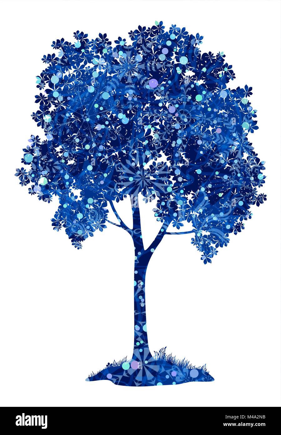 Blue Tree châtaignier avec flocons de Noël Illustration de Vecteur