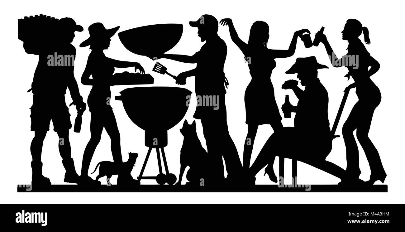 Partie de barbecue Silhouette. La silhouette de l'image est en une couche unique et il peut être utilisé sans le fond blanc. Illustration de Vecteur