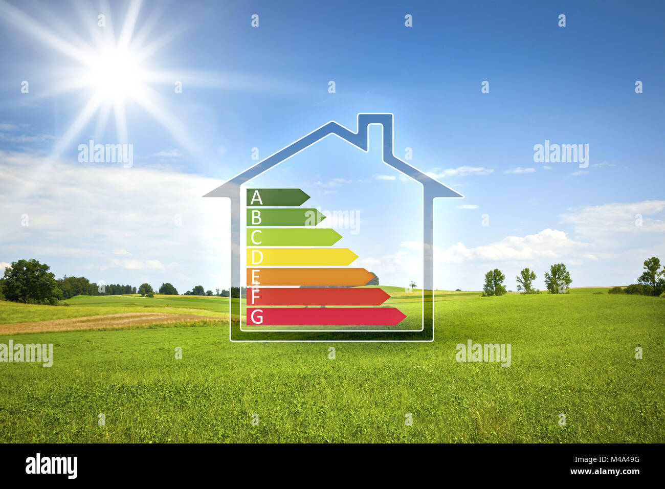 Chambre verte au soleil avec graphique à l'efficacité énergétique Banque D'Images
