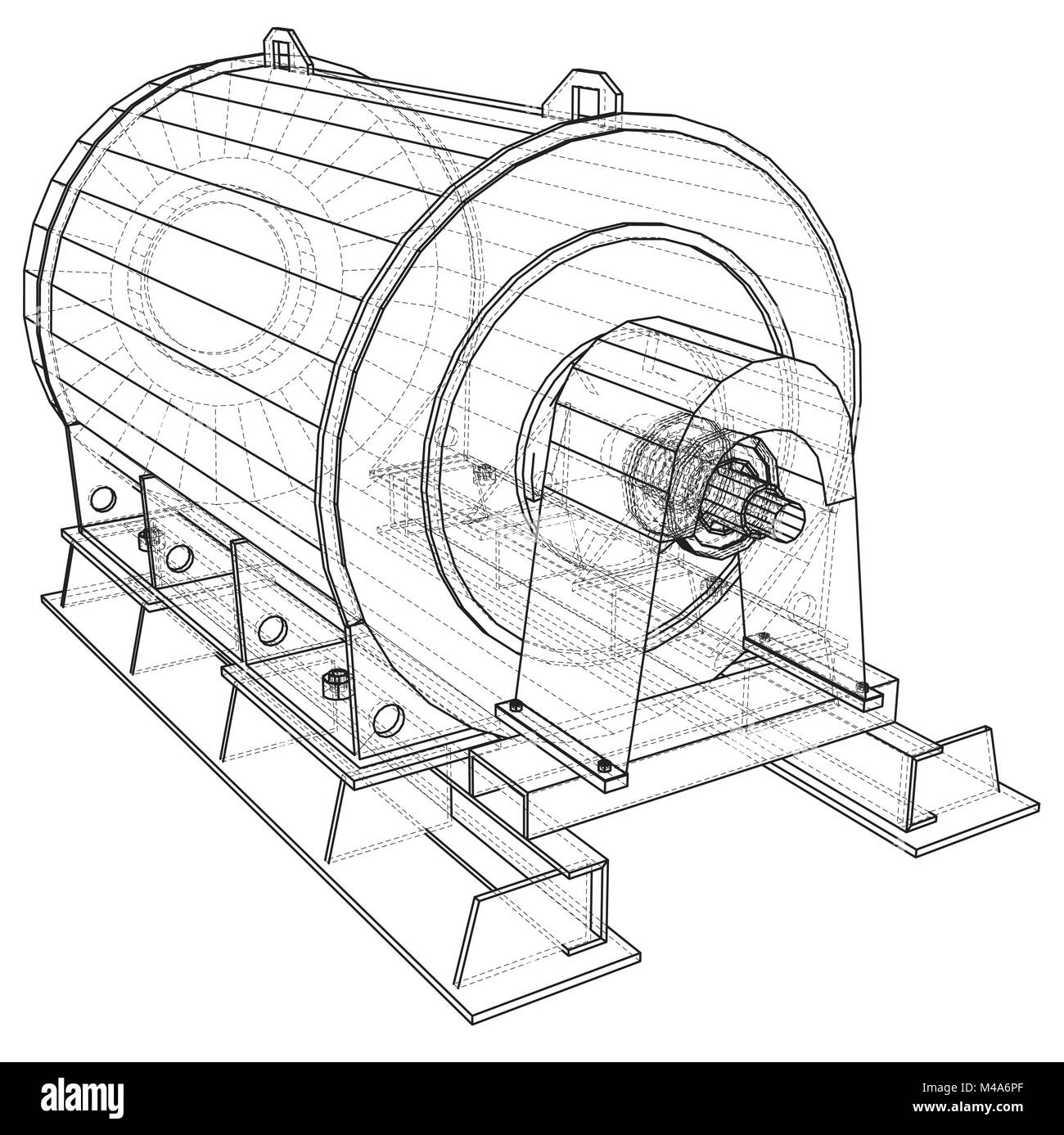 Moteur en fil de fer. Illustration 3d de traçage. Format vectoriel EPS 10. Illustration de Vecteur