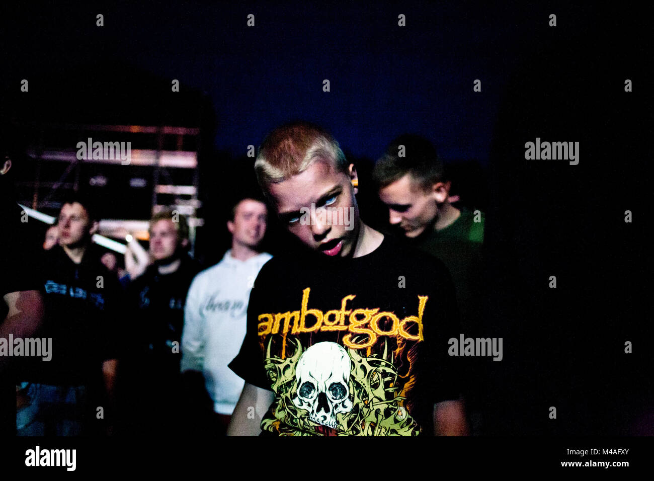 Un fan de heavy metal à la Spooky portant un agneau og Dieu t-shirt à l'assemblée annuelle du festival heavy metal Copenhell à Copenhague. Danemark 2012. Banque D'Images